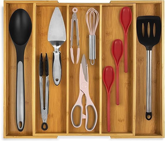 Amazon.com - Premium Bamboo Silverware Organizer - Expandable Kitchen Drawer Organizer and Utensi... | Amazon (US)
