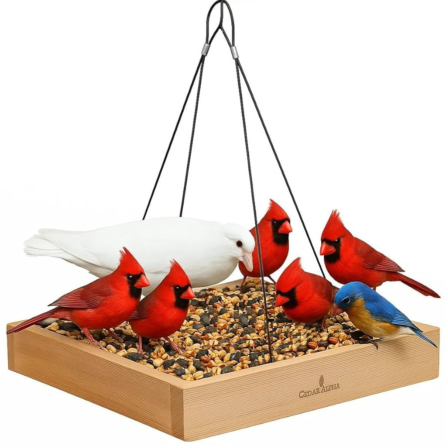Cedar Wood Platform Tray Bird Feeder 12” - Hanging Bird Feeder for Outside Outdoor - Stainless ... | Amazon (US)
