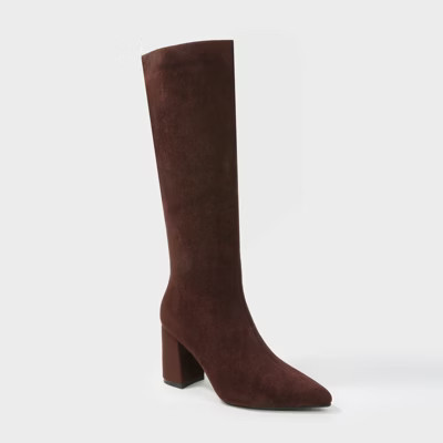 Berness Women's Adele Faux Suede Block Heel Knee High Boots Brown 10 | Target