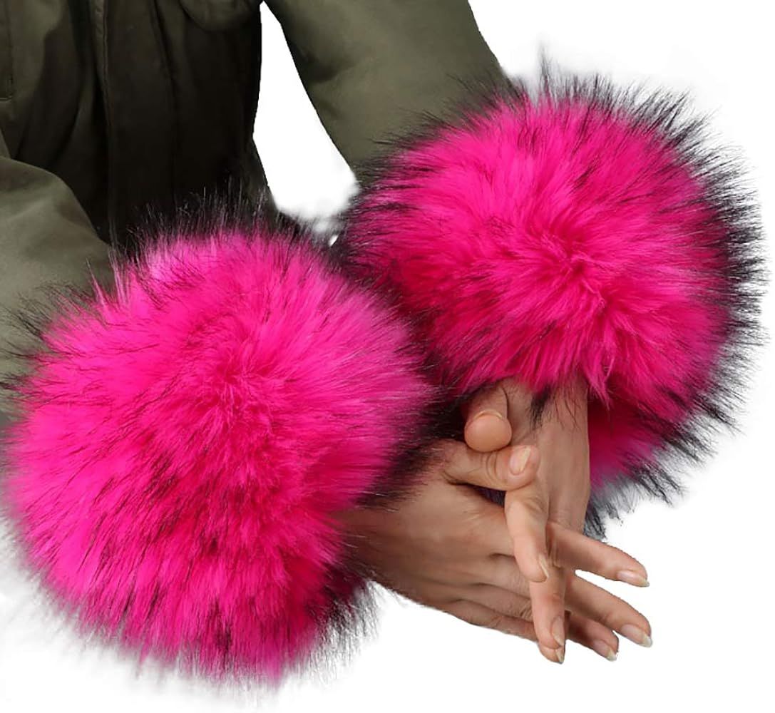 Fluffy White Fur Wrist Cuffs In Silky Soft Long Haired White Faux Fur