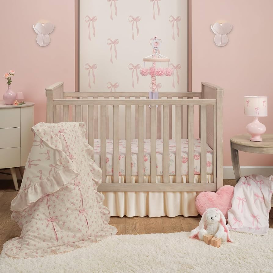 Lambs & Ivy Coquette Floral Pink Bows Aesthetic 3-Piece Baby Crib Bedding Set | Amazon (US)