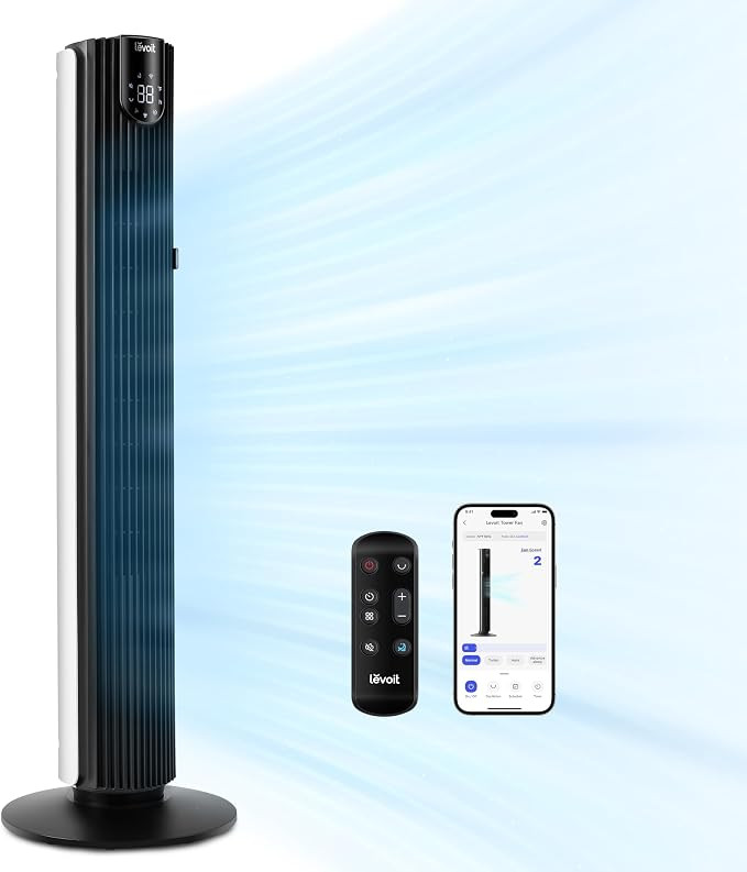 LEVOIT Smart 42 inch Tower Fan for Bedroom, DC motor, Oscillating with Quiet 26ft/s Velocity, 25d... | Amazon (US)