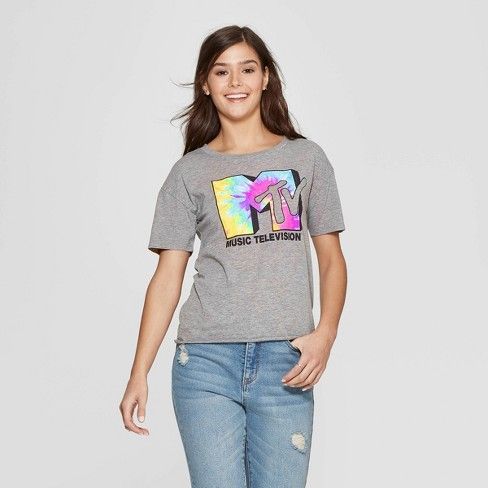Women's MTV Tie Dye Short Sleeve T-Shirt (Juniors') - Gray | Target