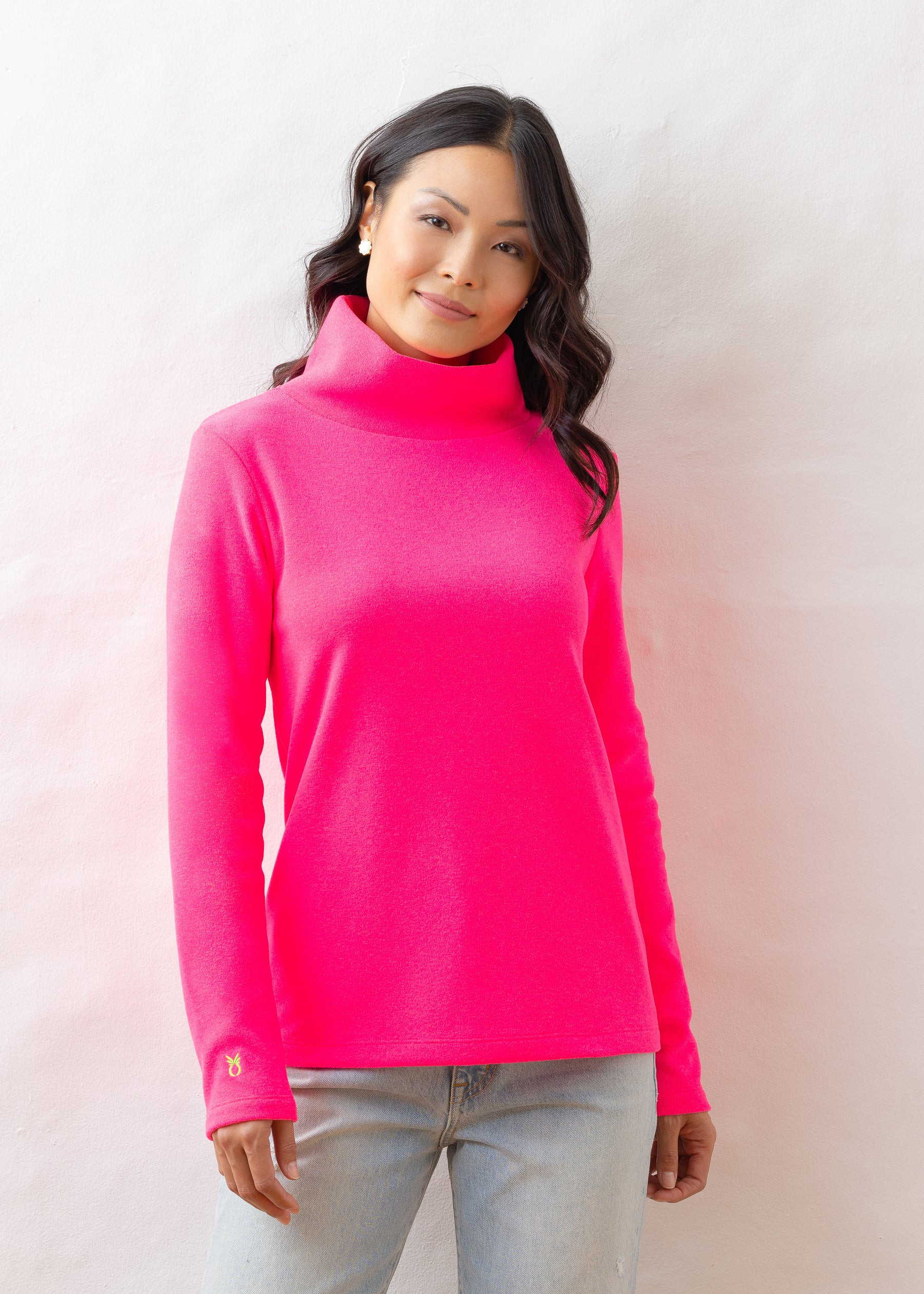 Greenpoint Turtleneck in Terry Fleece (Neon Pink) | Dudley Stephens