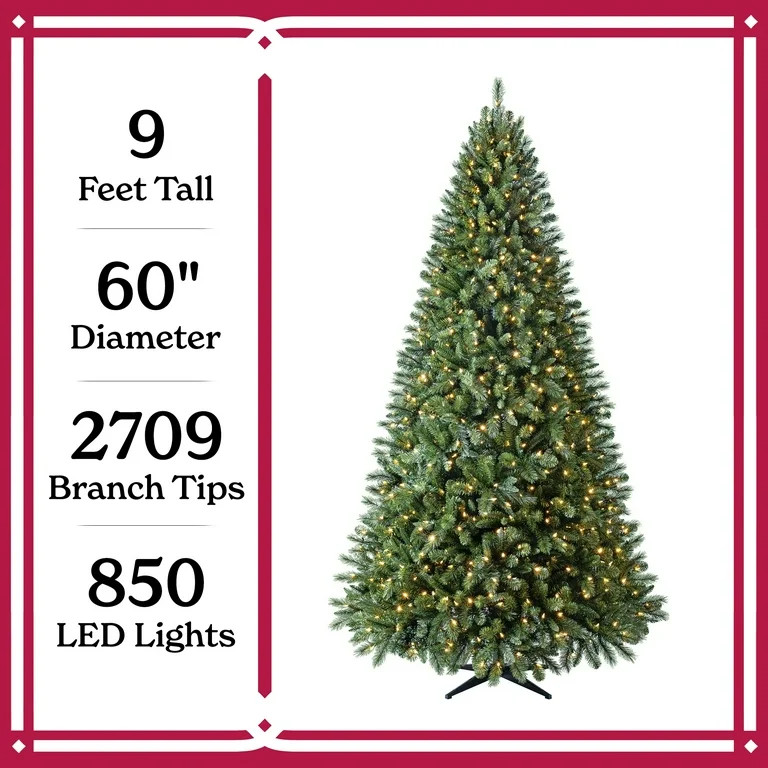 Holiday Time Árbol de Navidad Artificial de Abeto con Lago de Leña Preiluminado de 9', Luces LE... | Walmart (US)