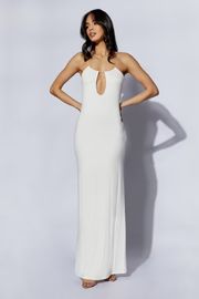 Kirsty Strappy Circle Cutout Maxi Dress- White | MESHKI US