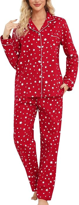 ENJOYNIGHT Schlafanzug Damen Lang Flanell Pyjama 100% Baumwolle Hausanzug | Amazon (DE)