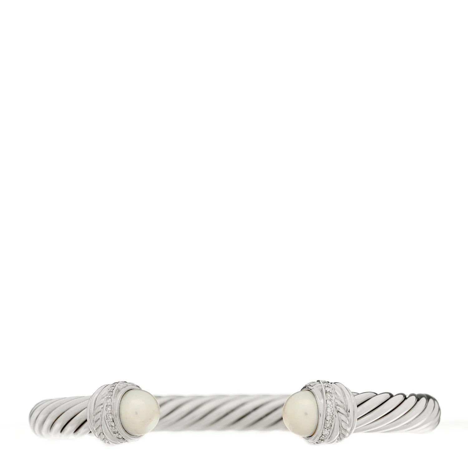 Sterling Silver Diamond Cultured Pearl 7mm Crossover Bracelet | FASHIONPHILE (US)