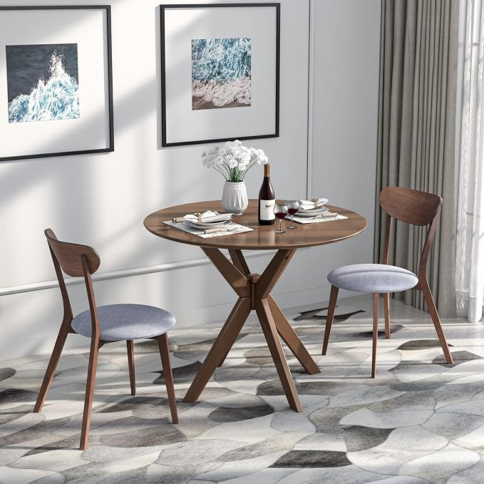 Giantex 3-Piece Dining Table and Chair Set, Wooden Kitchen Table Set, Farmhouse Round Kitchen Tab... | Amazon (US)