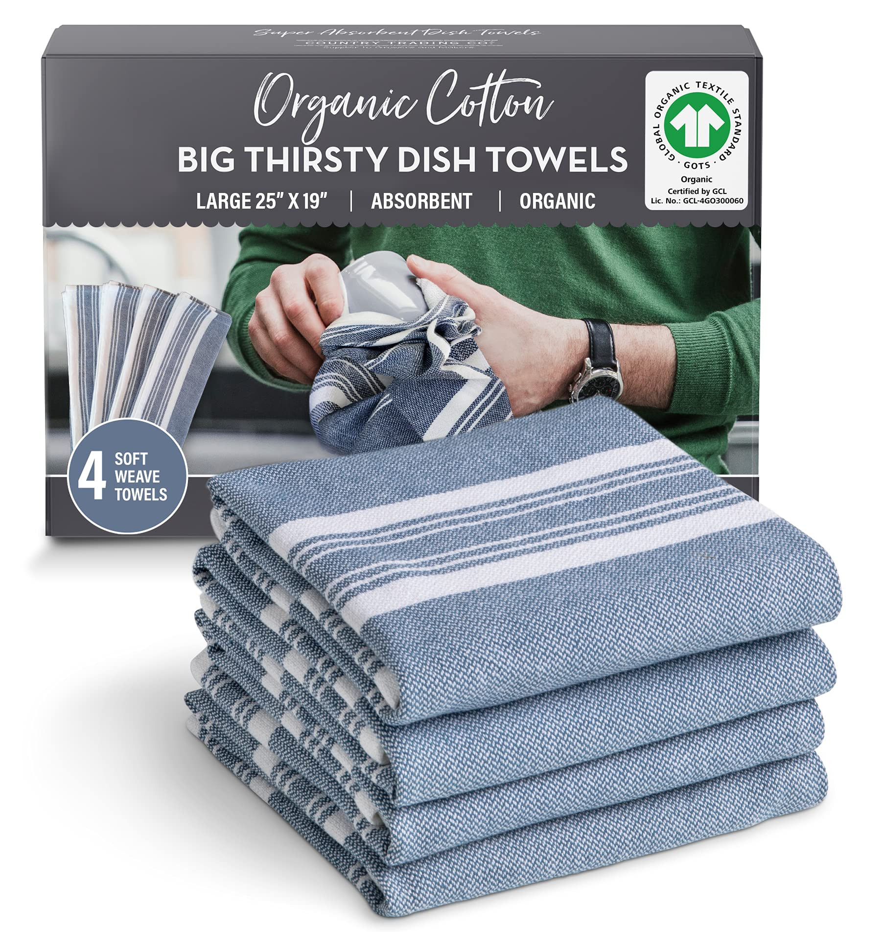 Country Trading Co. Big Thirsty Dish Towels - Organic Cotton Super Absorbent Kitchen Towels, Set ... | Amazon (US)