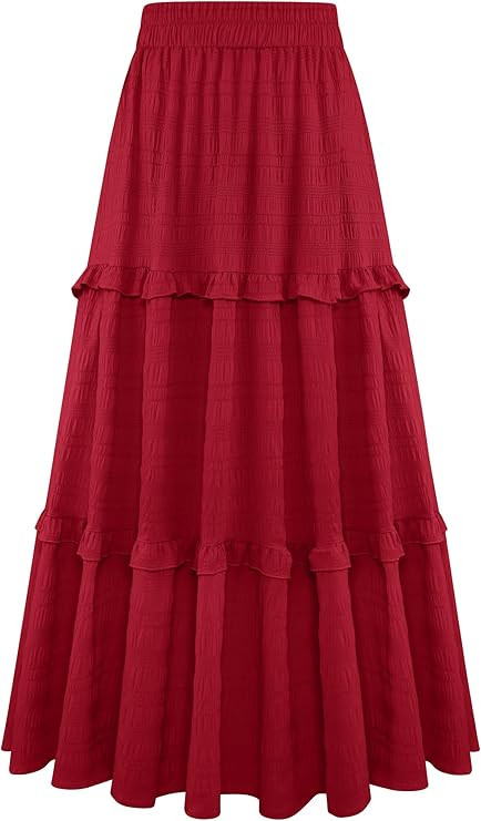 Gracyoga Maxi Skirts for Women Casual Elegant High Waisted A Line Flowy Ruffle Tiered Long Skirt ... | Amazon (US)