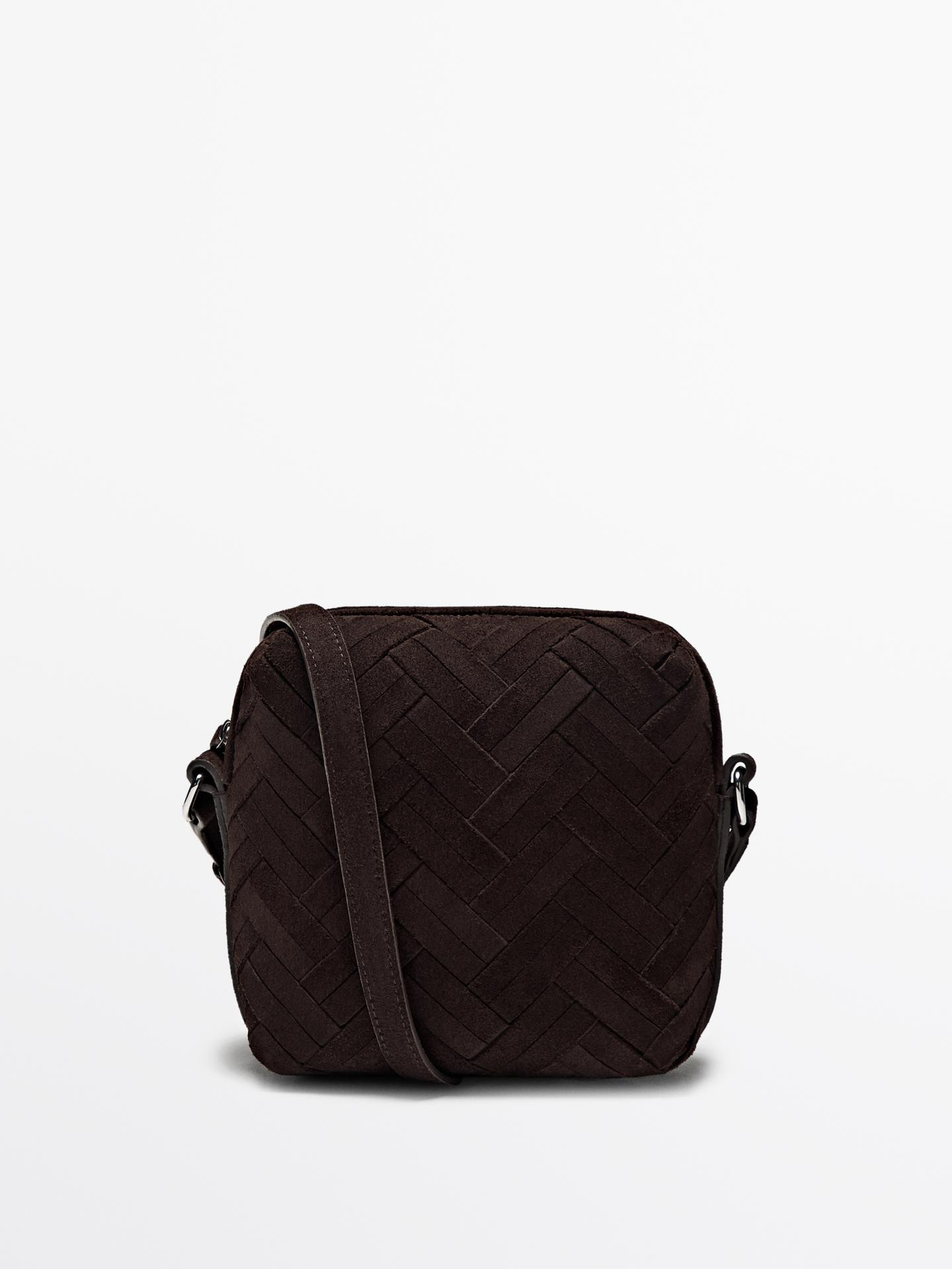 Split suede braided bucket bag | Massimo Dutti US