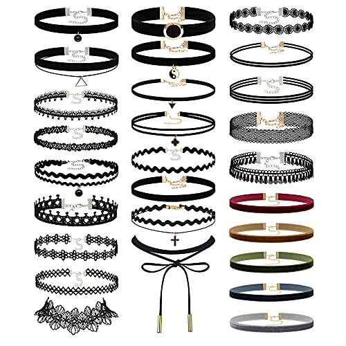 Prohouse 27 PCS Chokers Black Choker Necklaces for Women Teenagers Gothic Collar Lace Choker Set Velvet Chocker | Amazon (US)