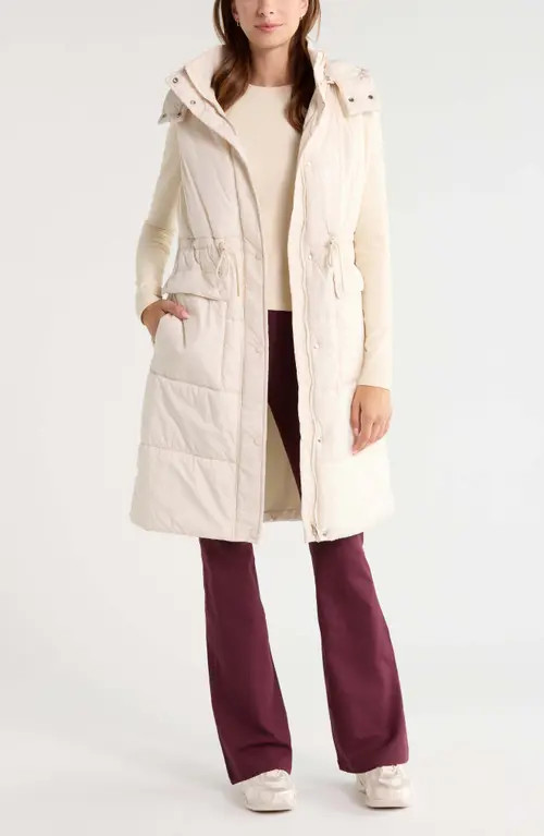 Zella Solstice Longline Puffer Vest in Ivory Birch at Nordstrom, Size Xx-Large | Nordstrom