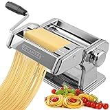 Nuvantee Pasta Maker Machine - Adjustable Crank Roller & Attachments - Manual Hand Press - Silver | Amazon (US)
