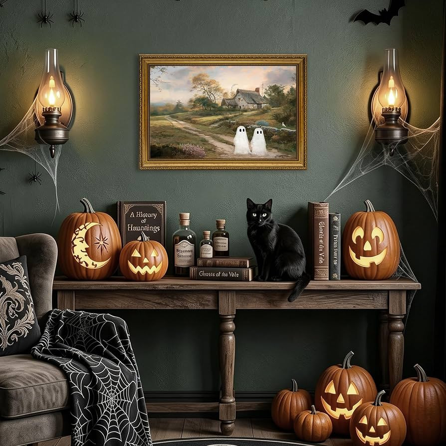 Halloween Vintage Ghost in Countryside Landscape Canvas Wall Art 8x10 in | Amazon (US)