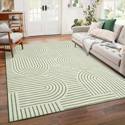 Modern Geometric Stripe Area Rugs Soft Washable Low Pile Non Shedding Rugs for Living Room Bedroom: 5'x7' Green, Non-Skid Backing, Foldable | Target