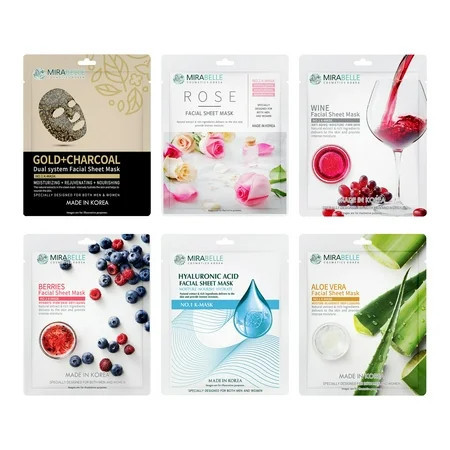 Mirabelle Cosmetics Korea Dry Skin Korean Face Mask Sheets | Anti-Aging & Hydration| Suitable For Women & Men | Combo Pack Of 6 (Each 25Ml) | Walmart (US)