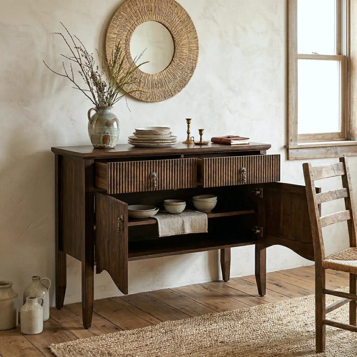 Fusunbao 40" Retro Buffet Cabinet With Storage, Fluted Sideboard Credenza With Drawer, Accent Bar... | Wayfair North America