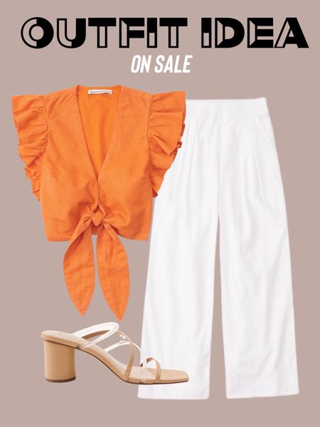 Flutter tie cropped top white linen pants clear heels vacation outfit 

#LTKsalealert #LTKunder100 #LTKunder50