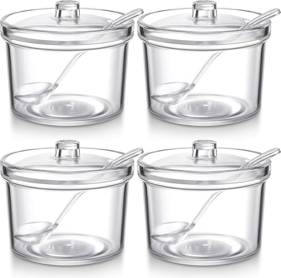 Patelai 4 Pieces Sugar Bowl Acrylic Clear Sugar Bowl with Lid and Salt Spoon Storage Jar with Air... | Amazon (US)