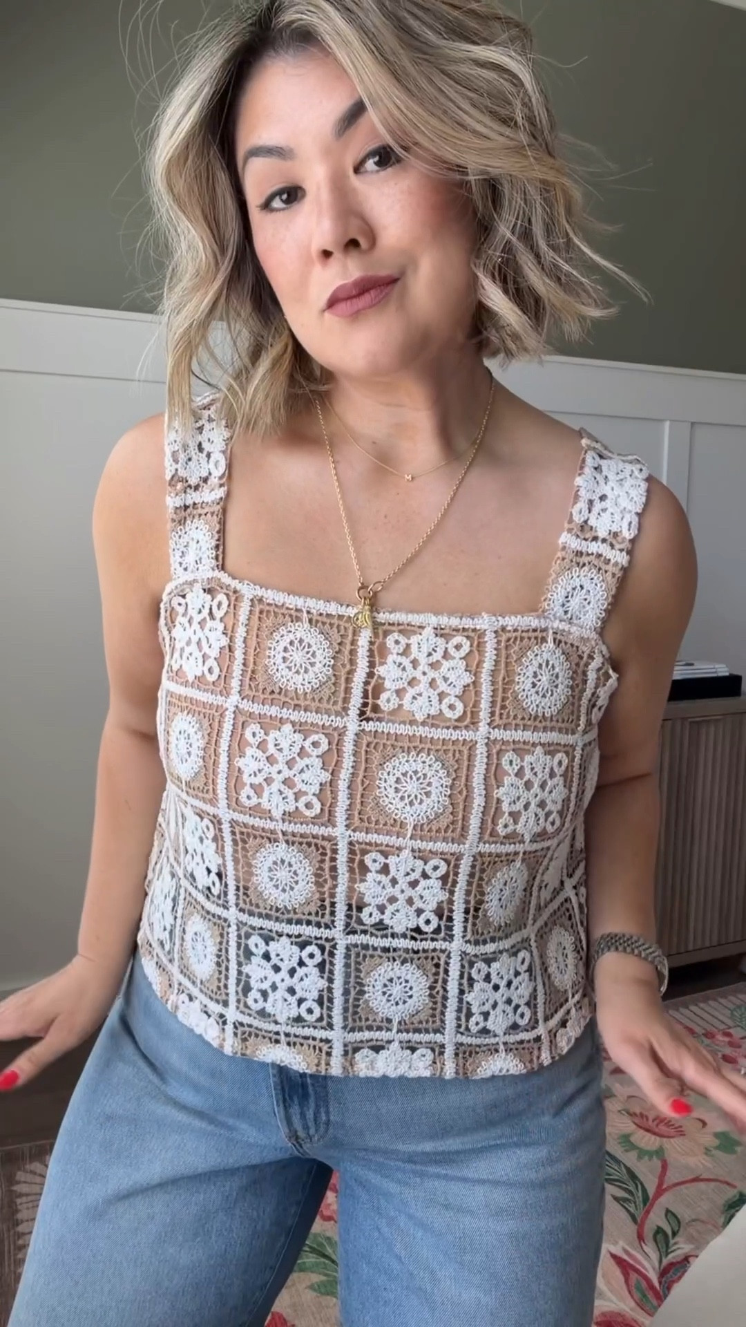 Found this top earlier this week and had to give it a try! It looks cropped, but with high waisted jeans, it’s perfect. No mid drift showing at all! I’m wearing a size large. Please note that there is no liner with this top and is completely sheer, however with a nude bra you’re good to go! I linked the exact one I’m wearing.  

I’m wearing my rigid jeans in a size 33 (I did size up one in these jeans). 

#LTKMidsize #LTKSaleAlert #LTKgrwm