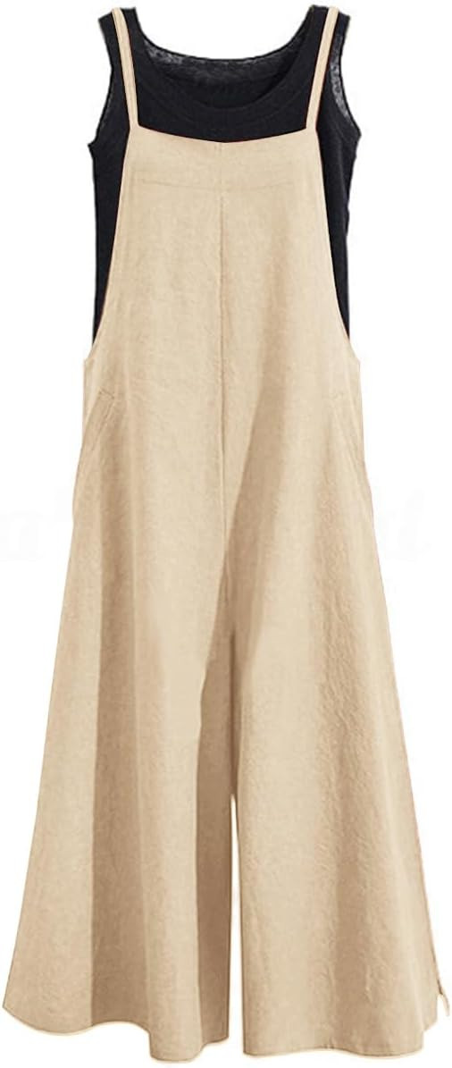 YESNO Women Casual Loose Long Bib Pants Wide Leg Jumpsuits Baggy Cotton Rompers Overalls with Poc... | Amazon (US)