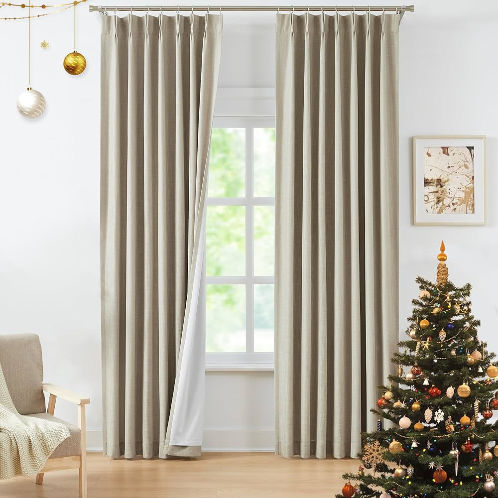 WEST LAKE Oatmeal Tan Bailey Pinch Pleated Blackout Curtains 90 Inches Length,Linen Textured 100 ... | Amazon (US)