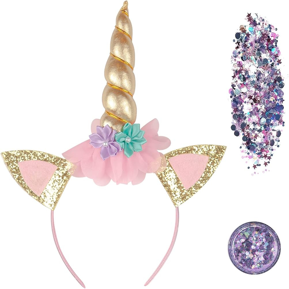 Funcredible Unicorn Headband with Chunky Glitter - Unicorn Horn Headband and Chunky Glitter - Hal... | Amazon (US)