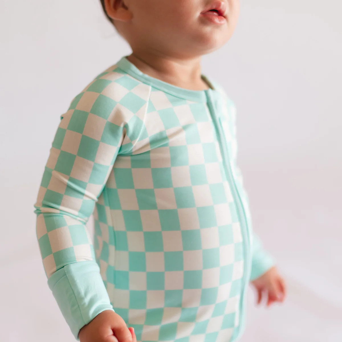 Infant Romper in Teal Neon Checkered | Silks Design