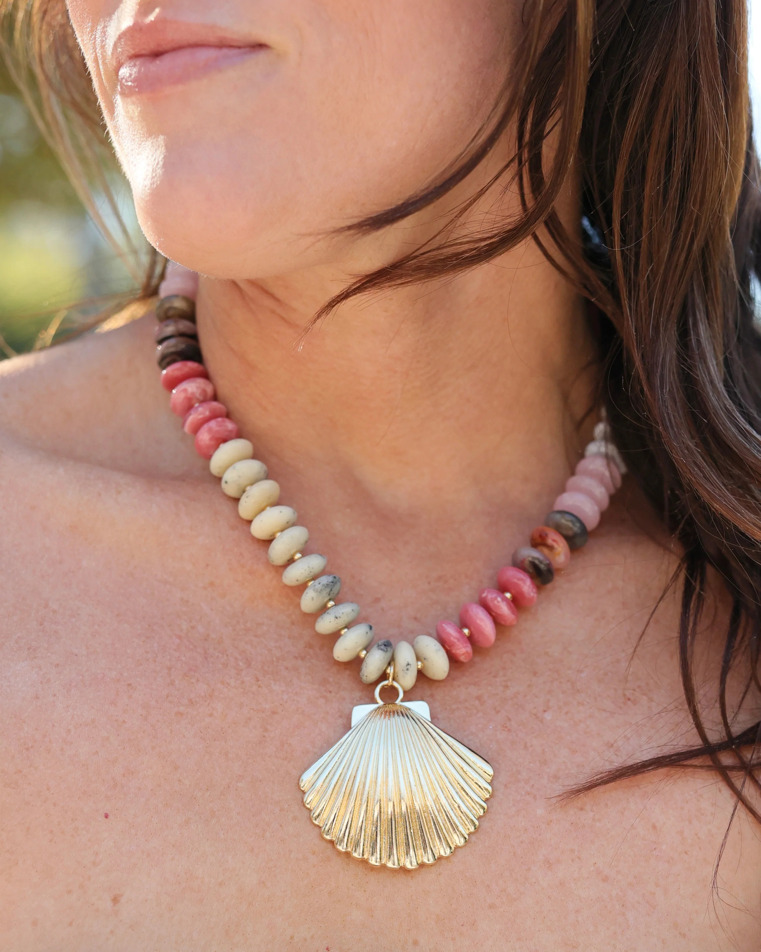 Scally Shell Beaded Necklace Pink Multi | Caroline Hill