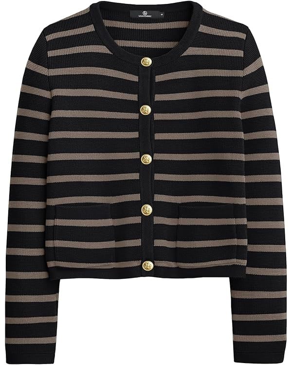 LILLUSORY Women's Striped Cardigan Sweaters Fall Oufits Clothes Fashion Trendy Long Sleeve Tops C... | Amazon (US)