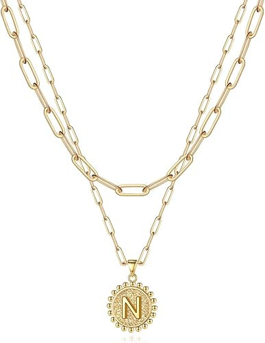 Yoosteel Gold Initial Necklaces for Women Girls, 14K Gold Plated Dainty Layering Paperclip Link C... | Amazon (US)