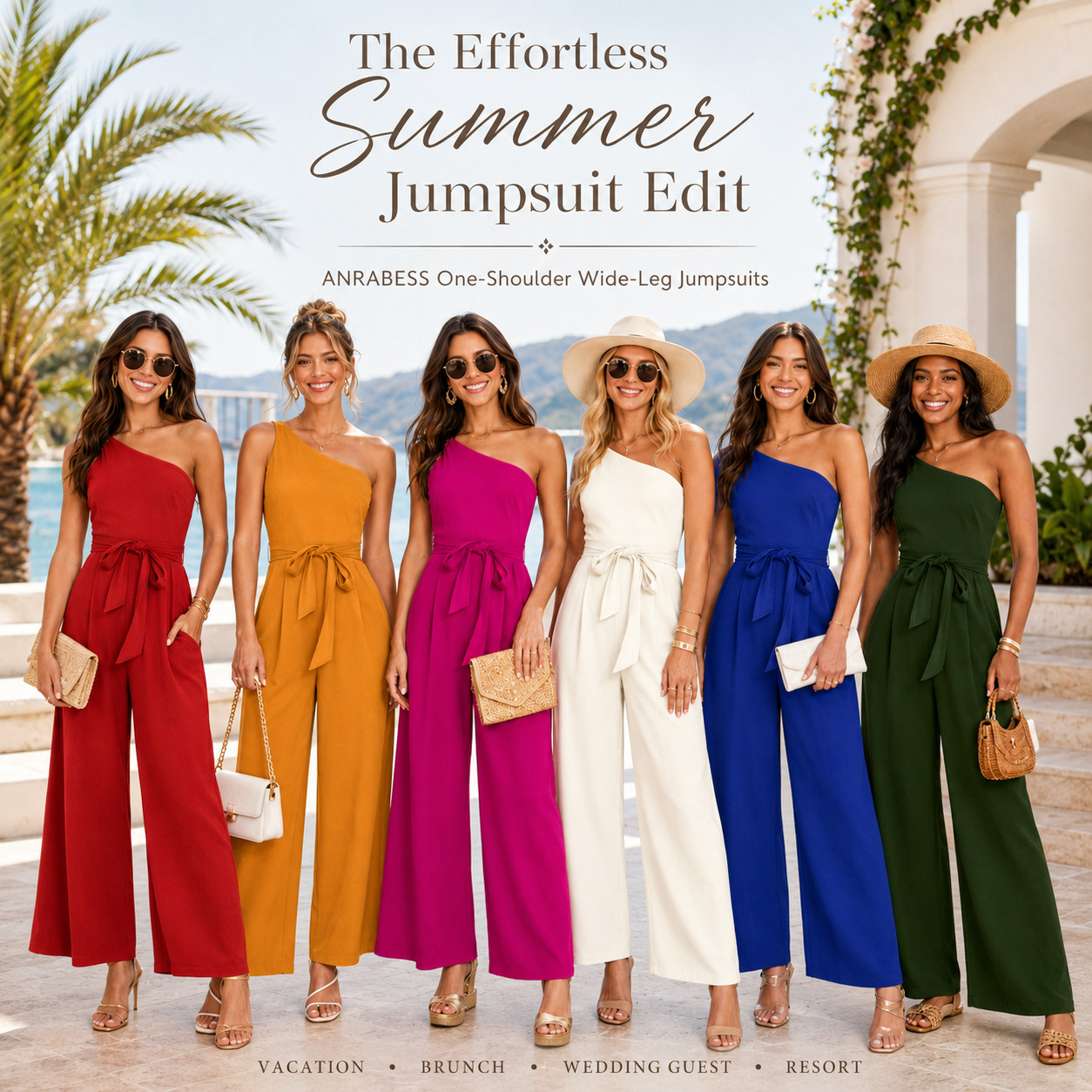 ANRABESS Summer Chic | One Shoulder, Wide Leg, Jumpsuits ☀️ 

ANRABESS one-shoulder jumpsuits are the summer outfit shortcut I’d check first if you want to look dressed up without dealing with a dress. 

I did the digging and this style stood out because it gives that effortless vacation-to-event look in one piece: one-shoulder neckline, sleeveless fit, wide-leg pants, tie waist detail, and easy dressy-casual energy that works for way more than one occasion.

This is the kind of jumpsuit you throw on when you want to feel polished, comfortable, and instantly styled — no outfit math required. 

The wide-leg silhouette gives it that flowy, elevated look, while the waist tie helps define your shape so it doesn’t feel boxy or too plain.

Why this jumpsuit is worth checking:
- one-shoulder neckline feels chic and flattering
- wide-leg fit looks elevated but still comfortable
- tie waist gives shape without feeling tight
- easy one-piece outfit for summer plans
- comes in bold colors, neutrals, and vacation-ready shades
- looks expensive with heels, wedges, sandals, gold jewelry, a clutch, or a straw bag
- perfect when you want dressy without wearing a dress

Perfect for: vacation outfits, resort wear, summer brunch, wedding guest outfits, bridal showers, baby showers, beach dinners, cruises, date nights, graduation parties, rehearsal dinners, birthday dinners, cocktail events, fall transition outfits, and easy summer event looks.

This is for the girl who wants one outfit that can do the most — flattering, comfortable, colorful, and easy to style for every invite on the calendar.

If you’ve been looking for a summer jumpsuit that feels dressy but still easy to wear, this ANRABESS one-shoulder wide-leg jumpsuit is the one I’d check first.

↓ Everything is linked!

#LTKActive #LTKSaleAlert #LTKTravel