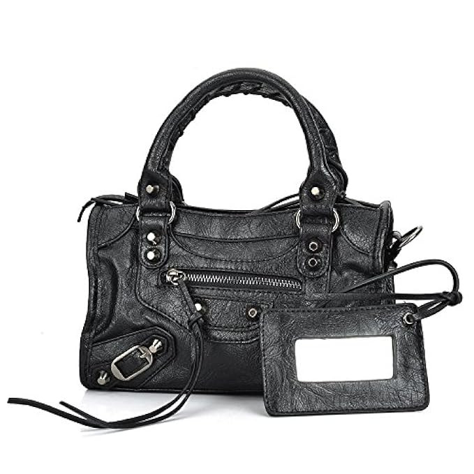 Women Leather Black Studed Mini Motorcycle Bags Tassel Shoulder Cross-body Bags | Amazon (US)