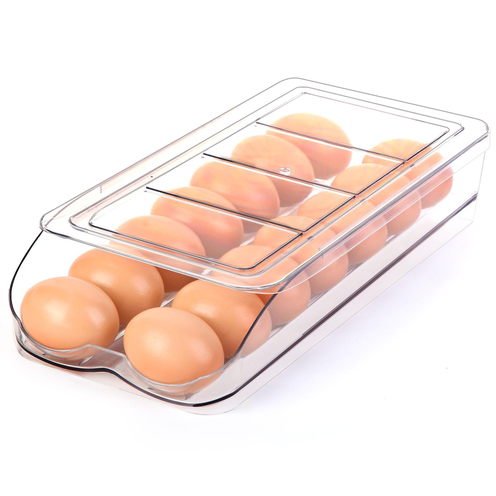 Egg Holder for Fridge, Automatic Rolling Egg Container for Refrigerator, Stackable Fridge Organizers and Storage with Lid, Clear Plastic Egg Dispenser,Bin & Tray (1 Tier) | Amazon (US)