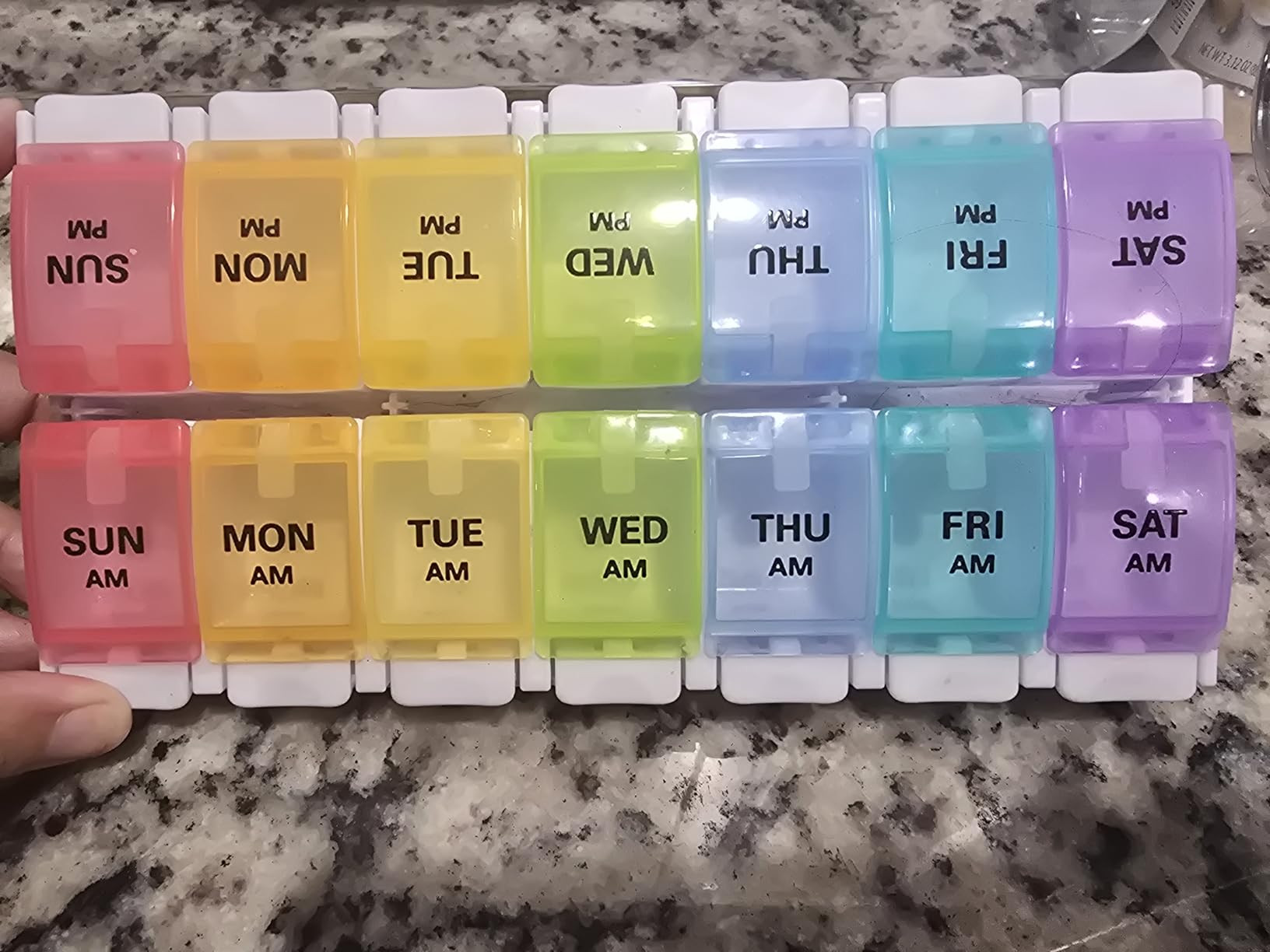Sukuos AM PM Weekly Pill Organizer 2 Times A Day, Large Daily Pill Box Case 7 Day with Easy Push Button Design, Detachable Medicine Holder for Vitamin/Fish Oil/Supplements (Rainbow) | Amazon (US)