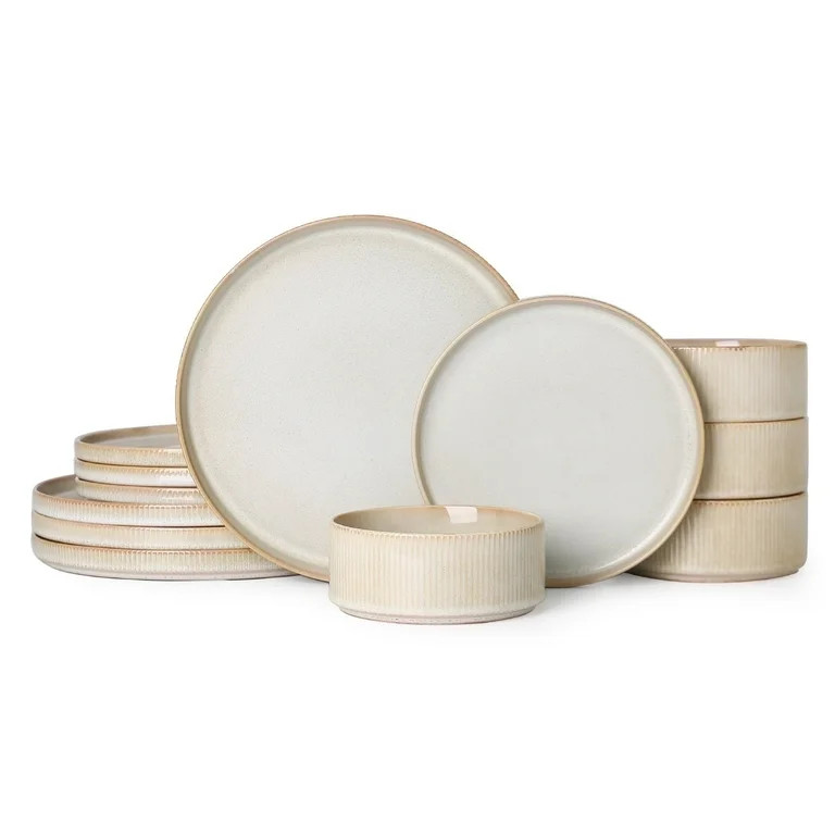 Stoneware Dinnerware Sets, Plates and Bowls Sets, Dish Set for 4, 12 Piece Dinner Set, Plate Sets... | Walmart (US)