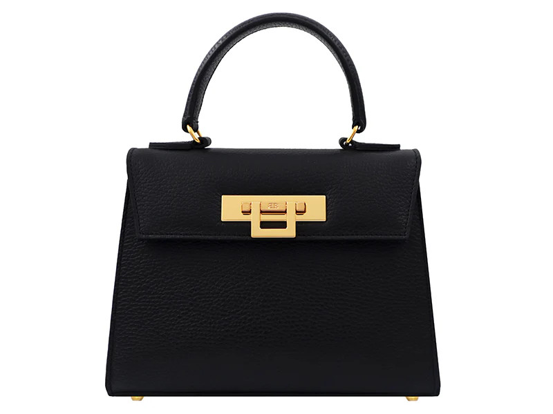 Fonteyn Midi Caribou Soft Grainy Print Calf Leather Handbag - Black | Lalage Beaumont