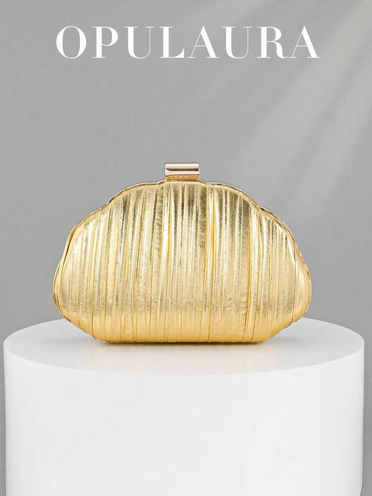 OpulAura Women's Minimalist Shell-Shaped Luxury Leather Clutch Purse, Elegant And Charming Evening Dress Bag, Sparkling Night Use Handbag For Cocktail Party, Formal Event, Romantic Wedding, Comes With Chain, Elegant Shell Bag, Perfect For Parties, Weddings, Dinners & Banquets, Matches Wedding Dresses, Formal Wear, Prom Gowns, Birthday Outfits & Women's Party Attire | SHEIN