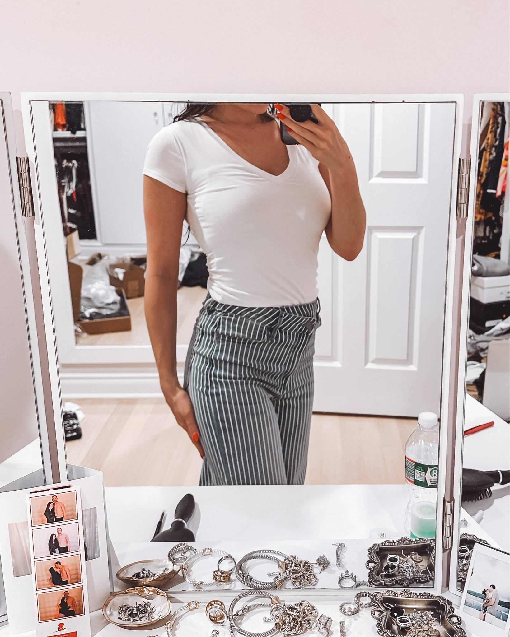 Pinstripe wide leg jeans on sale 25% off. Paired with a white v neck tee. I’ll also link my jewelry shown in this post. 

#LTKFindsUnder100 #LTKSeasonal #LTKWorkwear