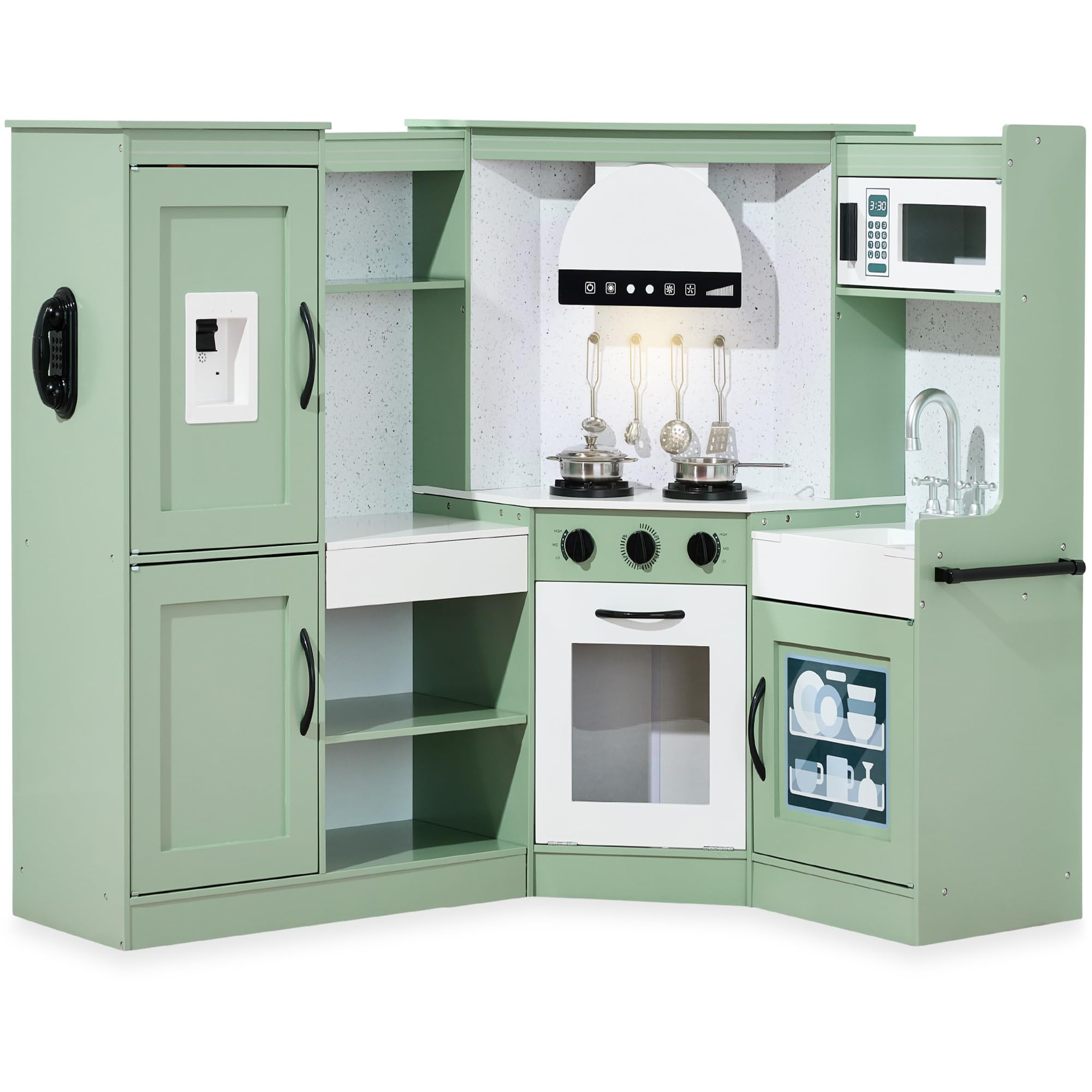 Best Choice Products Pretend Play Corner Kitchen, Ultimate Interactive Wooden Kids Playset w/Ligh... | Amazon (US)