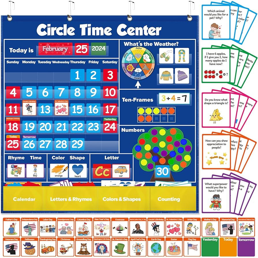 Circle Learning Time Center Pocket Chart Calendar Set, Educational Pocket Chart Learning Shape, C... | Amazon (US)