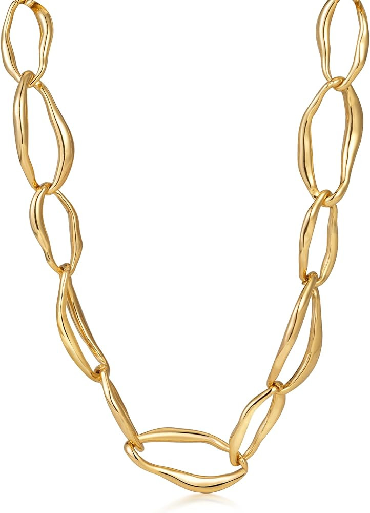 Chunky Gold Necklace 18k Real Gold Plated Chunky Chain Link Necklace for Women Long Statement Nec... | Amazon (US)