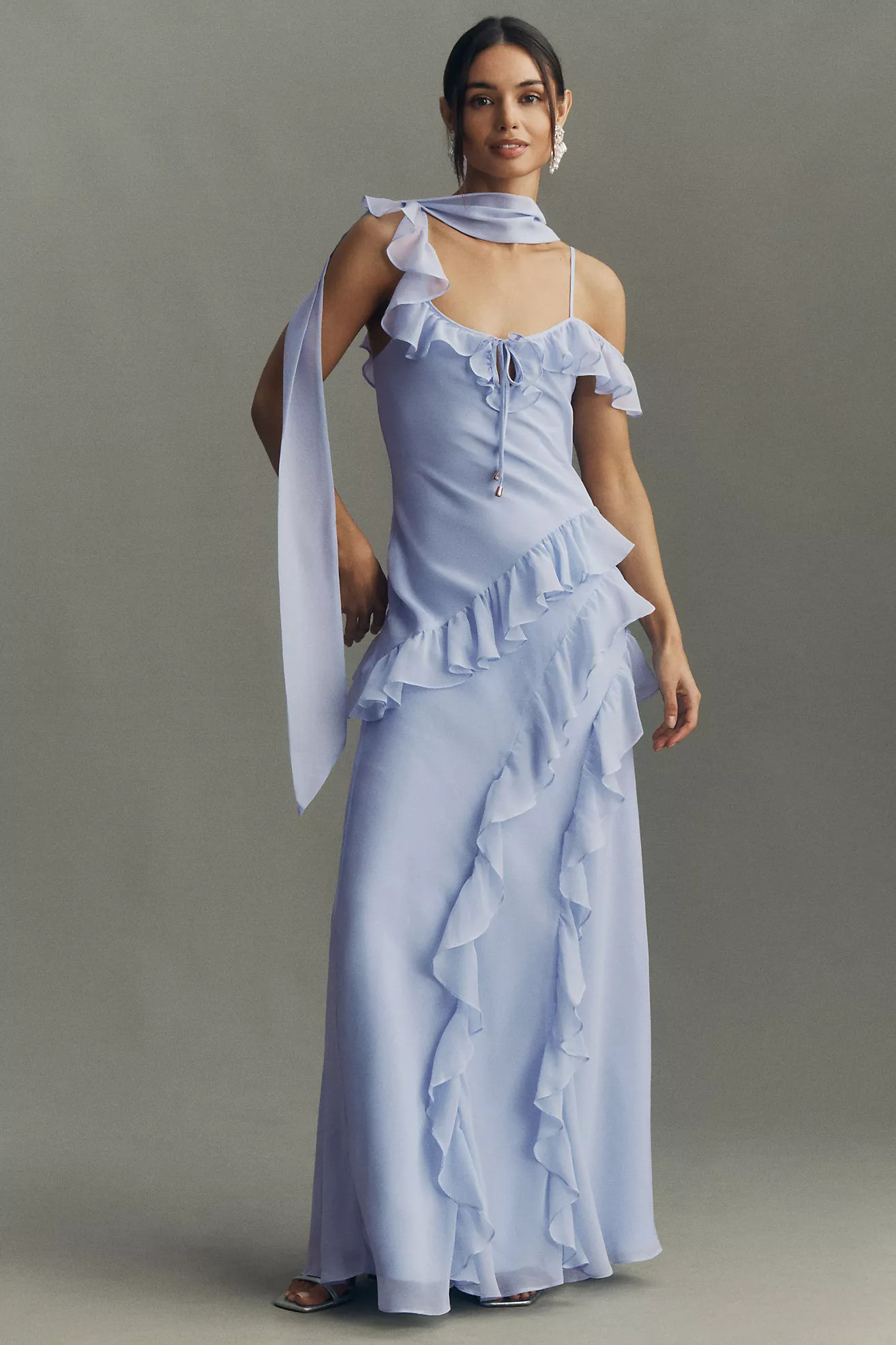 BHLDN Lottie Ruffled Chiffon Gown | Anthropologie (US)