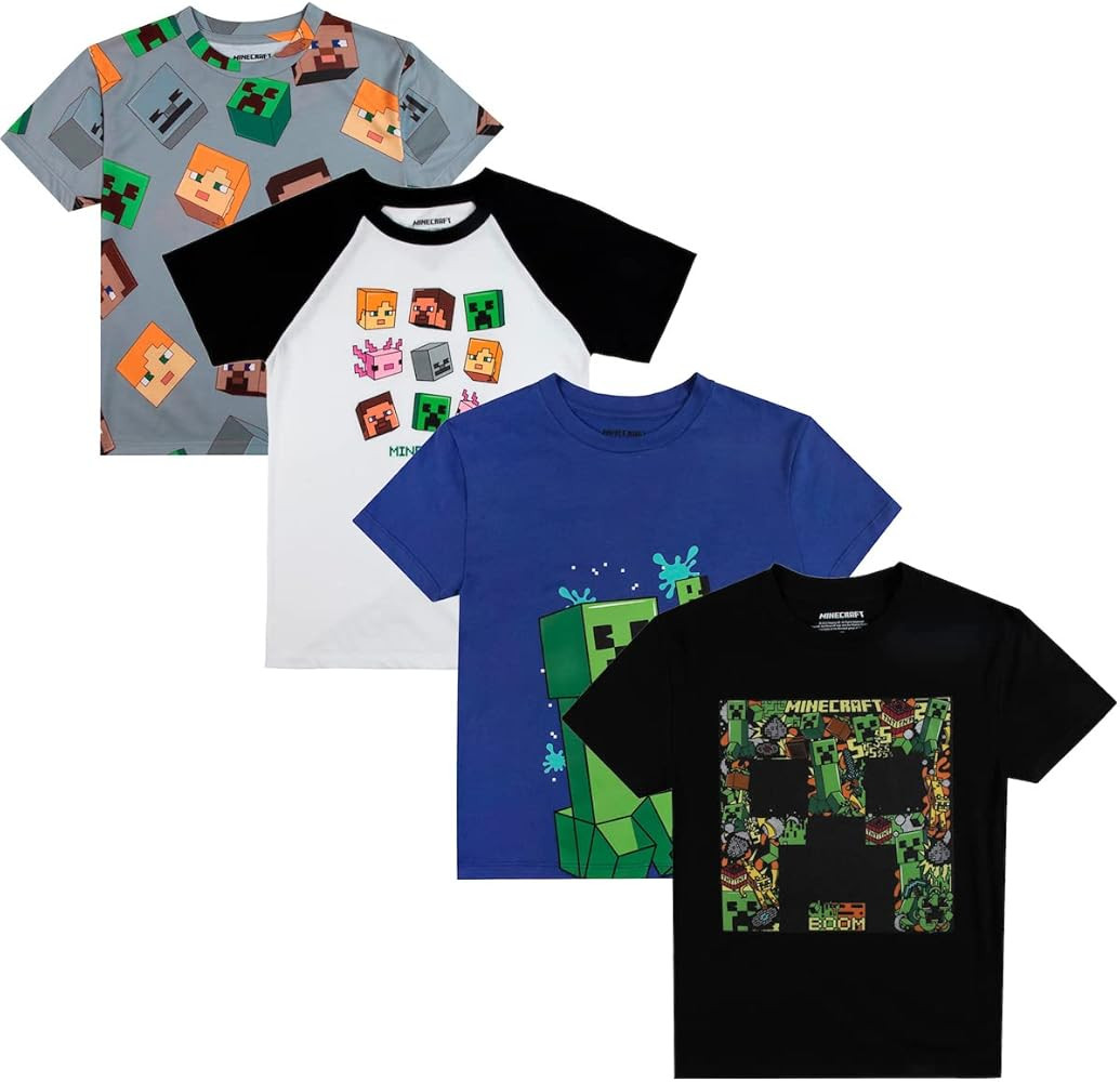 Minecraft 4-Pack Boy's Crew Neck Short Sleeve T-Shirt Combo Set | Amazon (US)