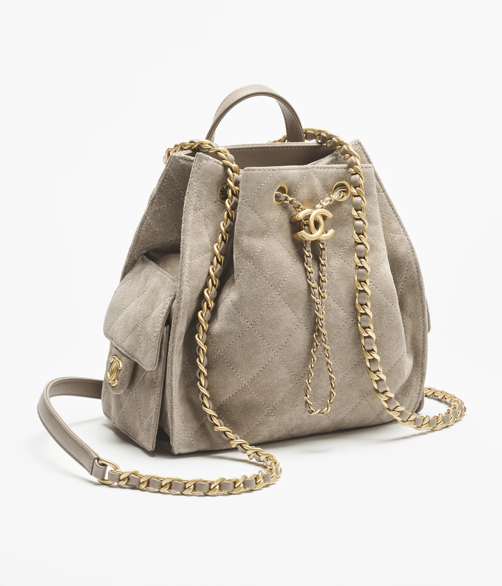 Chanel 25 medium backpack, Suede calfskin & gold-tone metal, dark gray — Fashion | CHANEL | Chanel, Inc. (US)