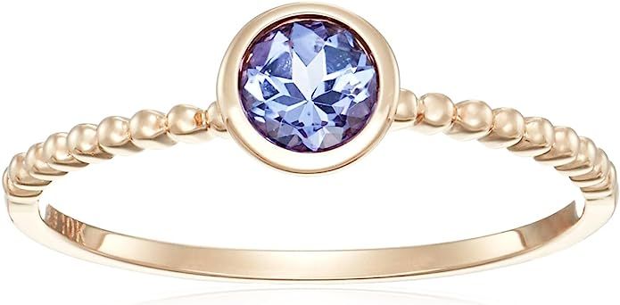 10k Rose Gold Tanzanite Solitaire Beaded Shank Stackable Ring, Size 7 | Amazon (US)