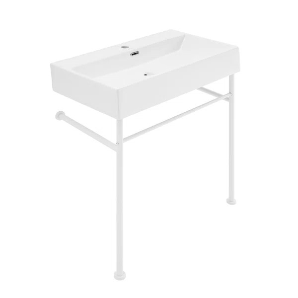 Claire 30 Ceramic Console Sink Matte White Basin Matte White Legs | Wayfair Professional