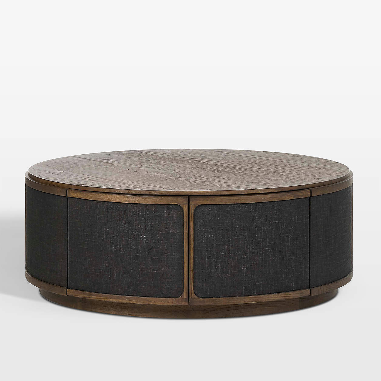 Byrdie Wood and Linen 45" Round Coffee Table | Crate & Barrel | Crate & Barrel